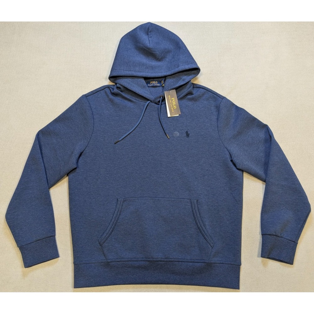 Polo Ralph Lauren Hoodie Mens Large Blue Double Knit Pullover Sweatshirt Preppy